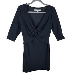 Boston Proper Black Nylon 3/4 Sleeve Jersey Knit V-Neck Sheath Dress Size 10